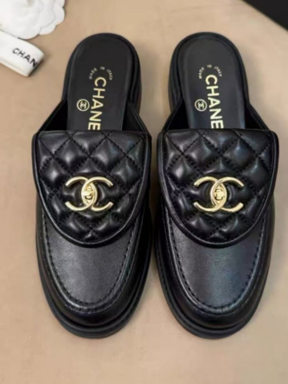 Chanel CC Turnlock Leather Mules